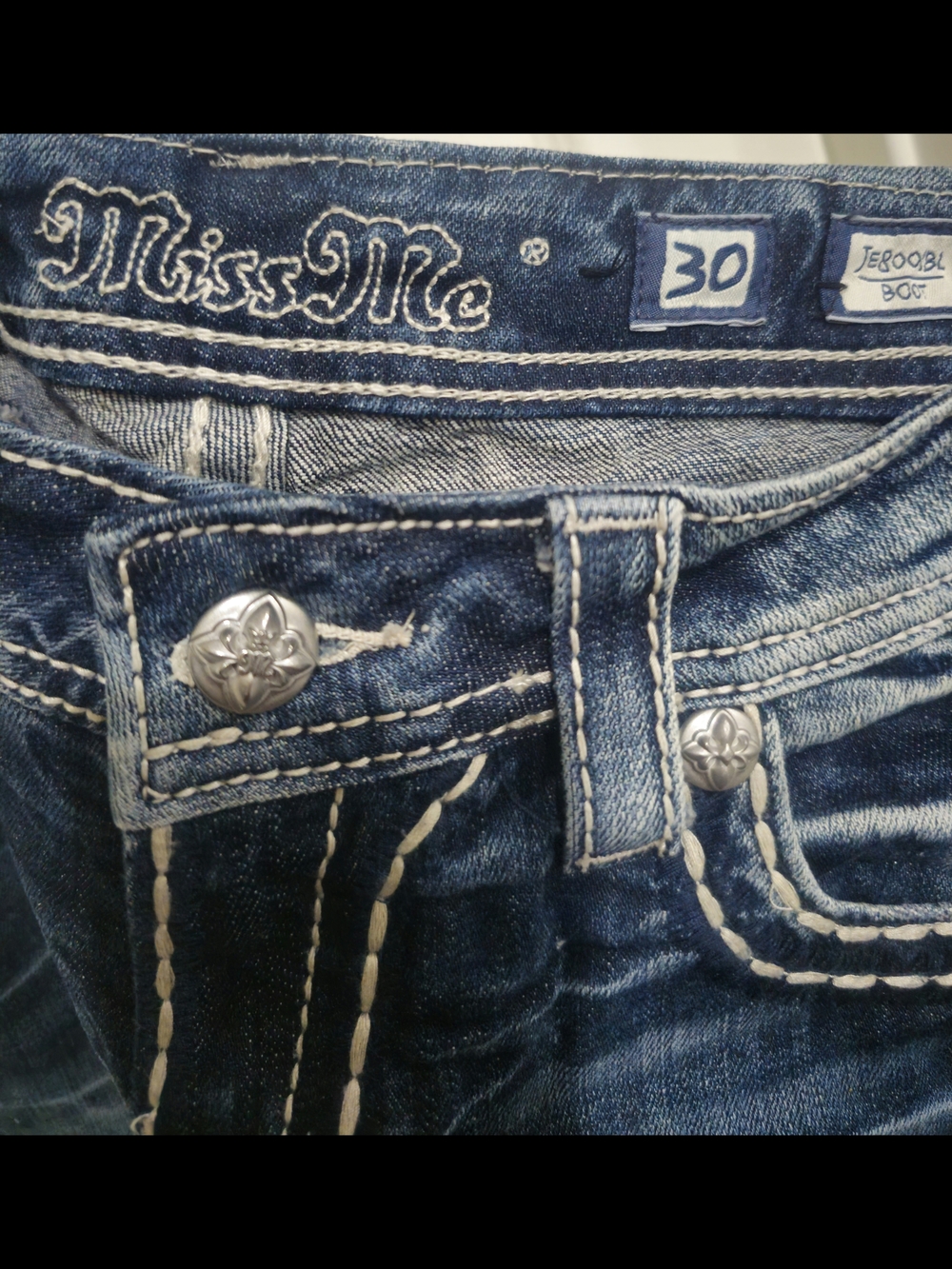 Miss Me Dark Blue Bootcut Jeans with Contrast Stitching - Picture 5 of 6